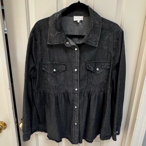 Distressed Black Snap Front Shirt